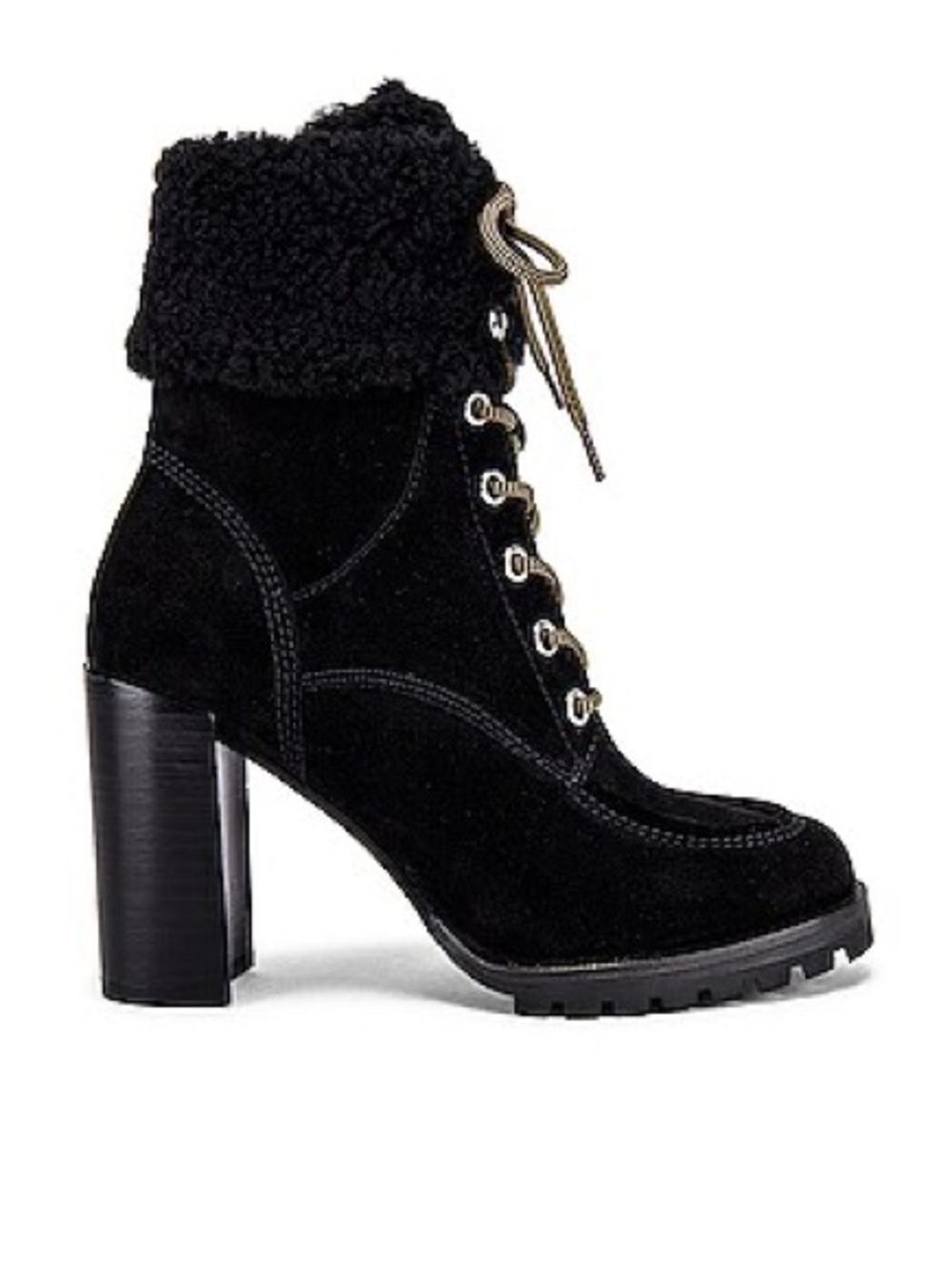 PAIGE Nina Womens Booties Black Lace Up Shearling Cuff Lug Sole Size 7.5